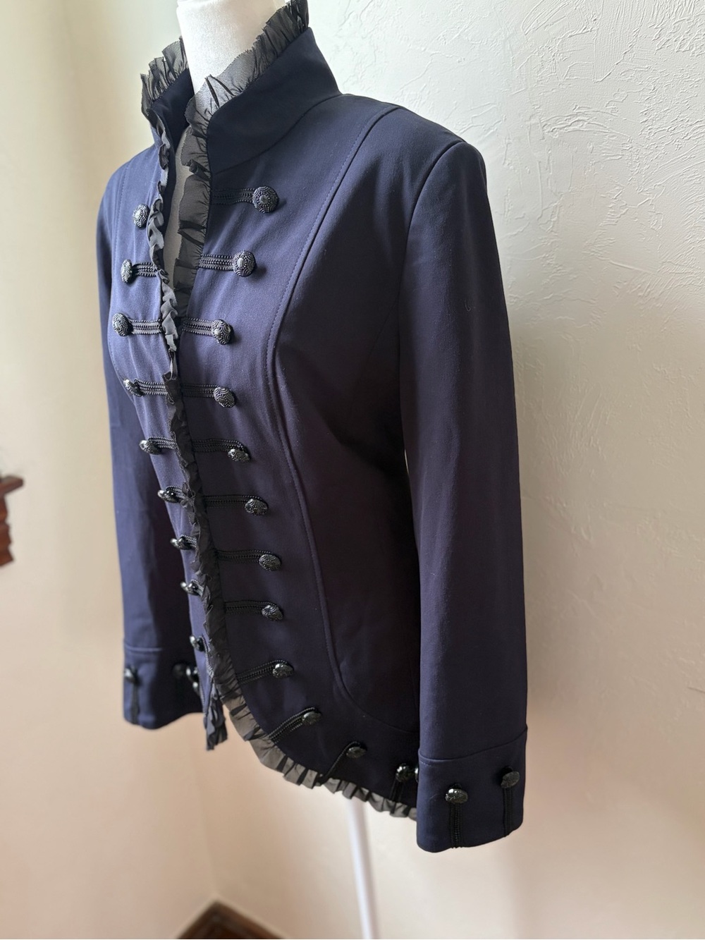 Insight New York Military Ruffle Trim Jacket Blazer Size 14 - Picture 5 of 9